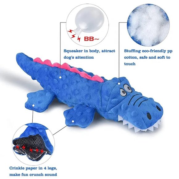 Crocodile Shape Soft Stuffed Plush Dog Chewing Toy - Picture 6 of 13